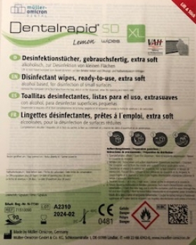 Dentalrapid SD Tücher XL 28 x 30cm Lemon Desinfektionstücher von Müller-Omicron